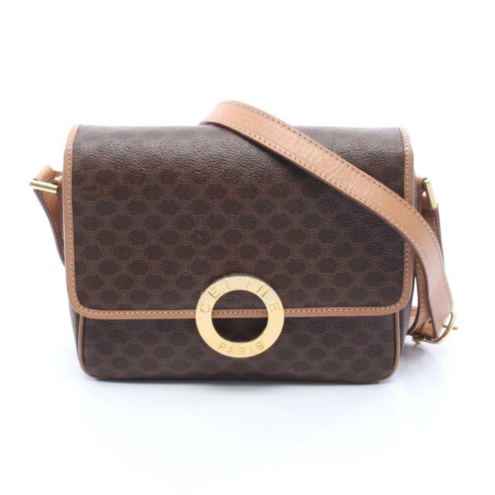 Celine Macadam Circle Shoulder Bag Canvas Leather Brown
